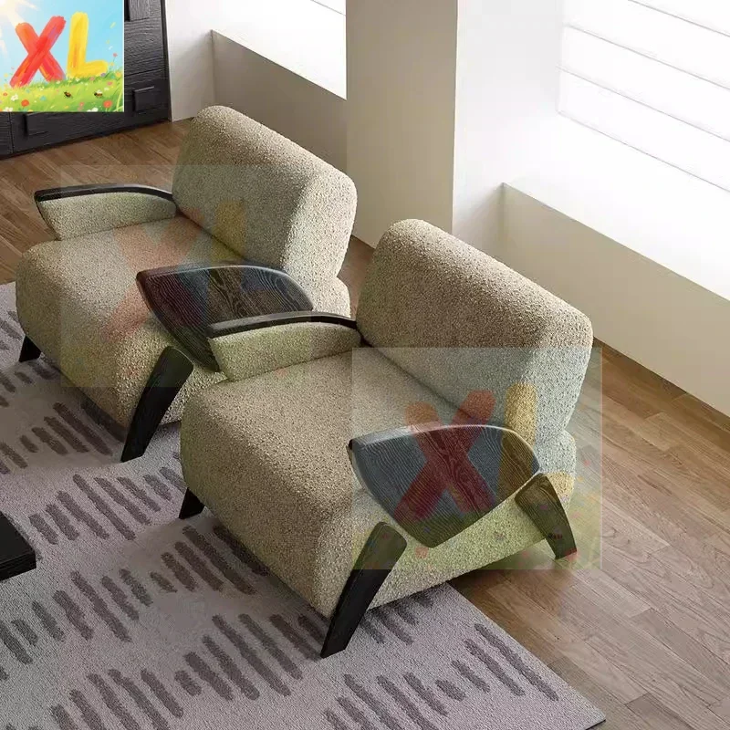 

Household Small Unit Single Leisure Chair Living Room Balcony Beetle Solid Wood Fabric Sofa Chair Lazy Backrest Chair
