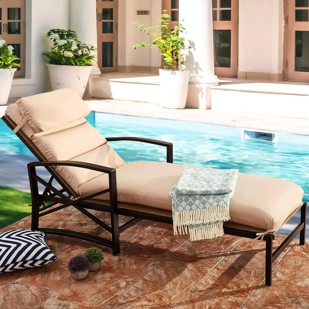 

Patio Lounge Chair Cushioned Chaise Lounger Outdoor with Adjustable Back, 3.1" Thick Cushion & All-Weather Frame