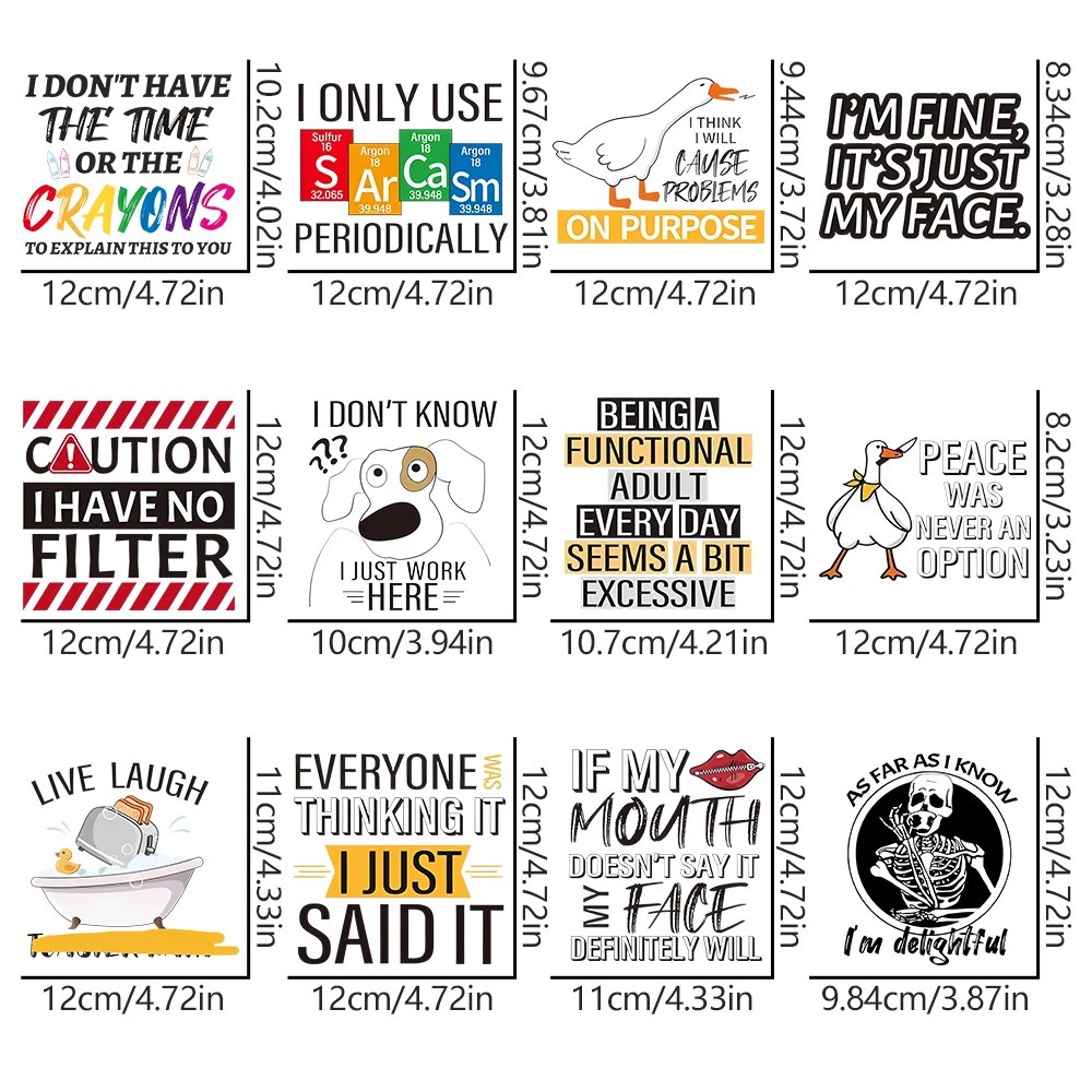12pcs Humorous Text Duck Heat Transfer Stickers, Mixed Color, Funny Alphabet Decals