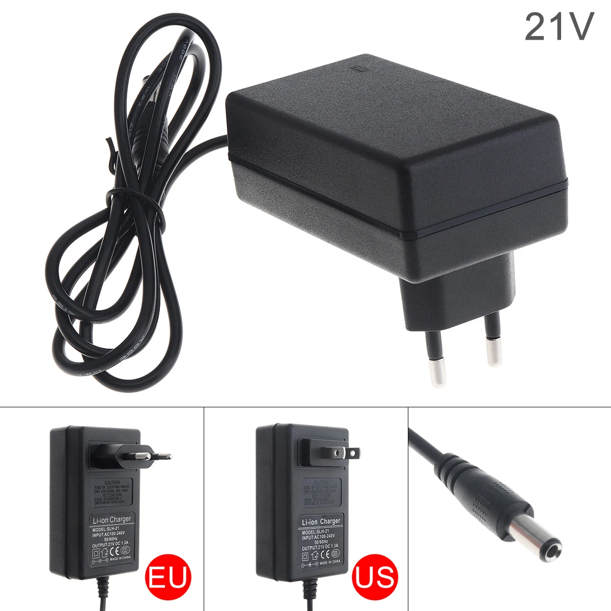 Pengisi Daya Adaptor Daya 90Cm PVC 21V dengan Steker UE dan Steker AS untuk Bor/Obeng/Kunci Pas Listrik Lithium
