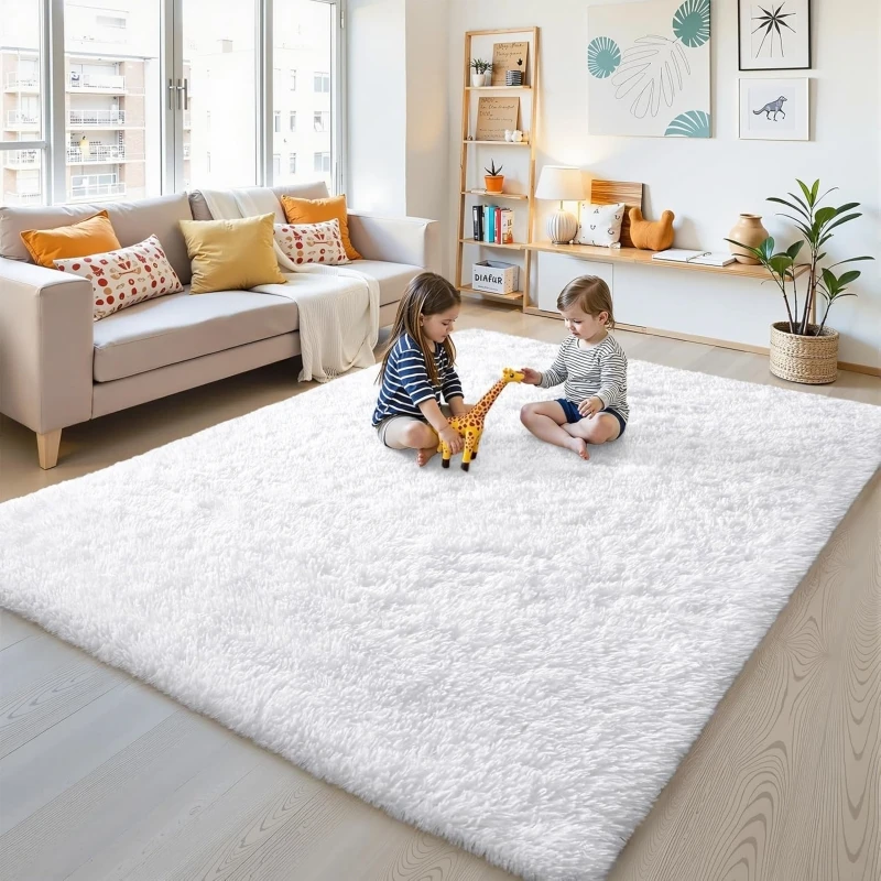 Soft White Fluffy Shaggy Area Rugs Ultra Thick Plush Large Carpets For Living Room Bedroom Anti-Slip Nordic Home Decor Floor Mat