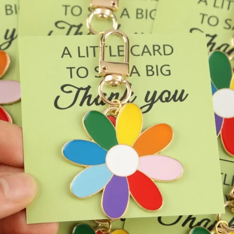 1/5/10/20/50/100pcs 2D Flat - s 2D Fun Colorful Flower Series Keychain Set, Comes with a Small Card to Express Your Heartfelt Th
