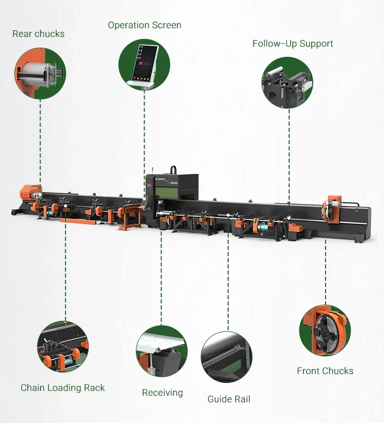 H Beam Profile and Pipe Laser Cut 12m 450mm Three-Chuck Tube Fiber Laser Cutting Machine