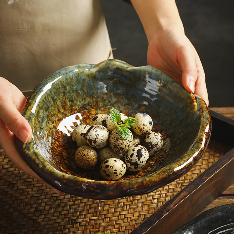 

Керамическая миска неправильной формы, большая миска для фруктового салата, посуда для домашнего использования, рамэн, сашими