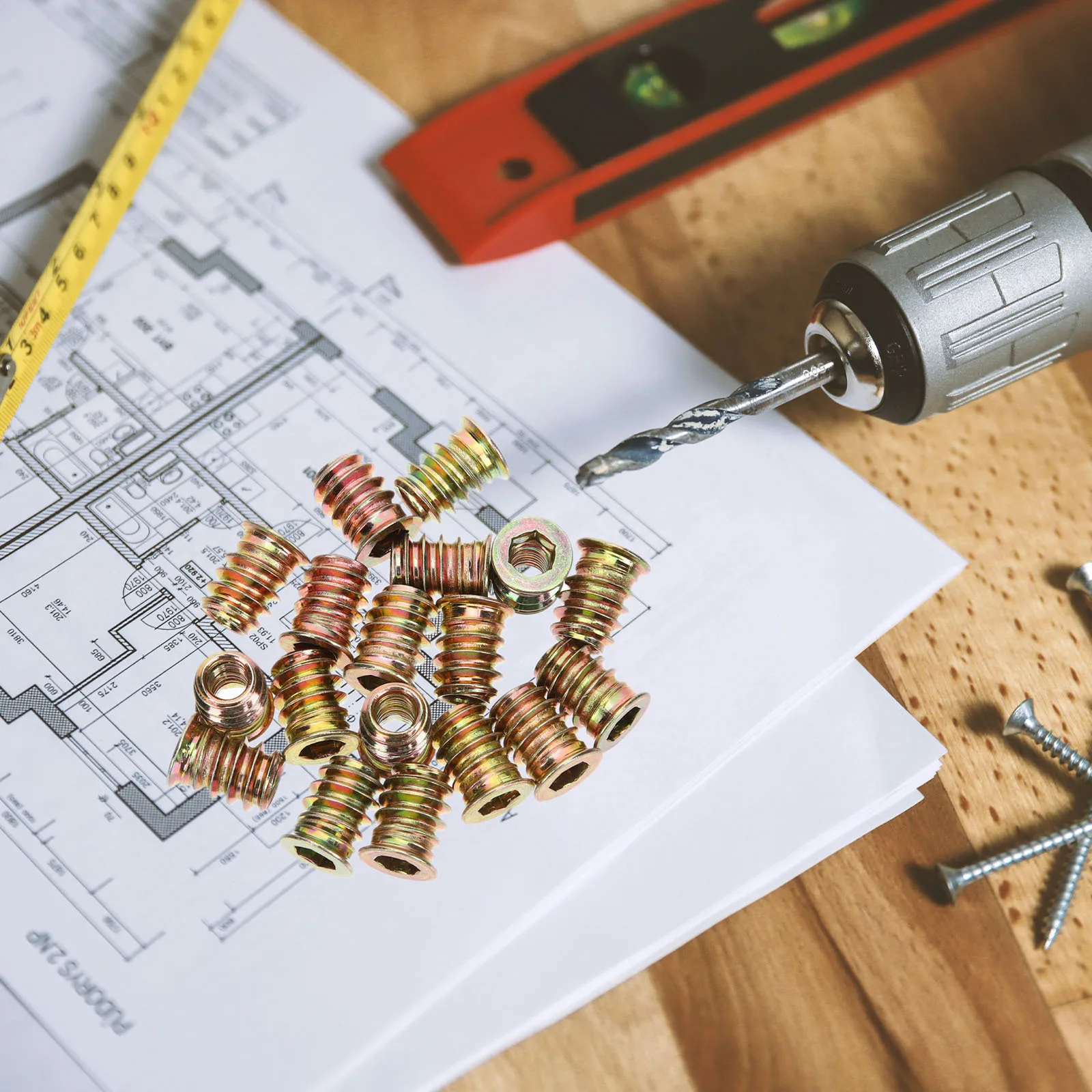 

100Pcs M6x15 Carbon Steel Embedded Threaded Insert Wood Furniture Bolt Connector Durable Fastener Threaded Inserts