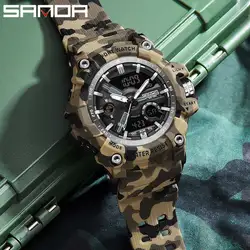 SANDA Men Sports LED Digital Watches Dual Display Analog  Quartz Wristwatches Waterproof Camouflage  Military Army Timing Watch