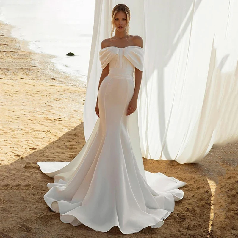 Vestidos De novia blancos De sirena sin tirantes con hombros descubiertos, vestidos De novia románticos con Espalda descubierta, Vestido De novia hecho a medida