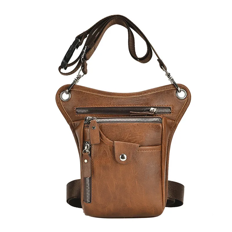 PU Leather Men Design Casual Coffee Classic Shoulder Sling Bag Fashion Travel Fanny Waist Belt Pack Leg Bag Belt Hip Bag