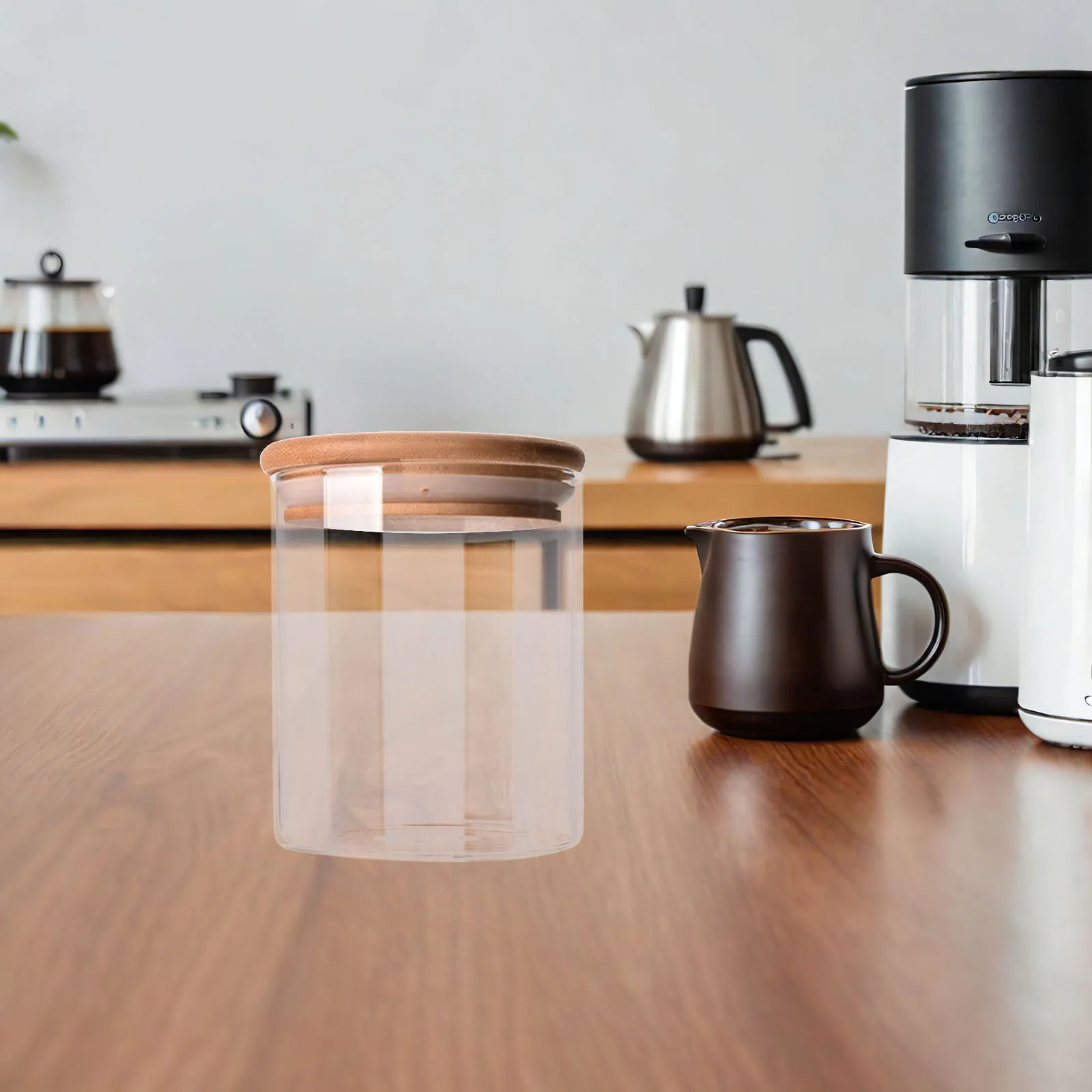 気密 175 ミリリットル瓶竹蓋食品容器茶コーヒー砂糖塩 6.5X8Cm クリア密封キャニスター家庭用キッチンオーガナイザー