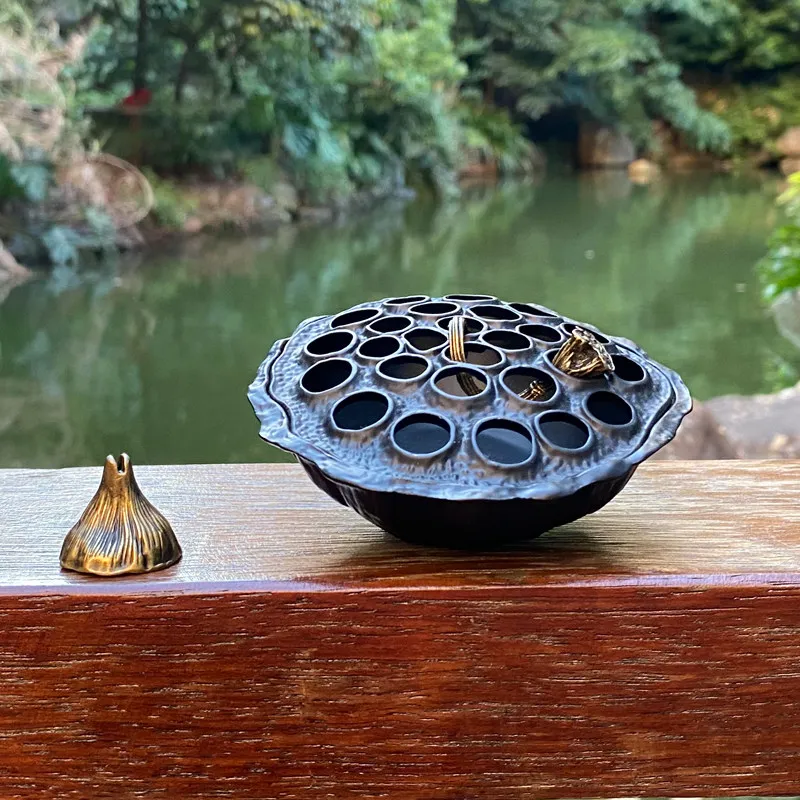 Creative Copper Alloy Lotus Incense Burner Home Decor Handcrafts Coil Censer Holder Religious Articles Yoga Office Ornaments
