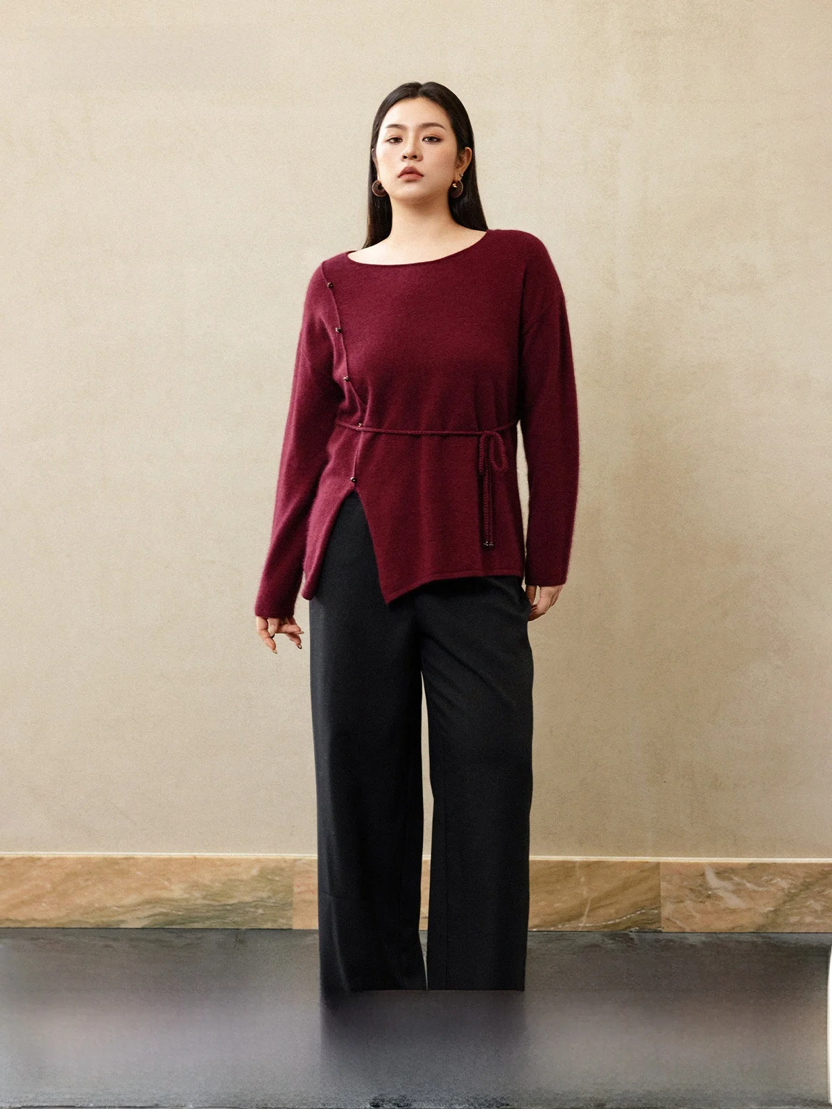 

Loose Rabbit Fur Blend Sweater round Ne Twist Light National Sle Tea Warm Rabbit Fur Loosened Knittedwear for Women