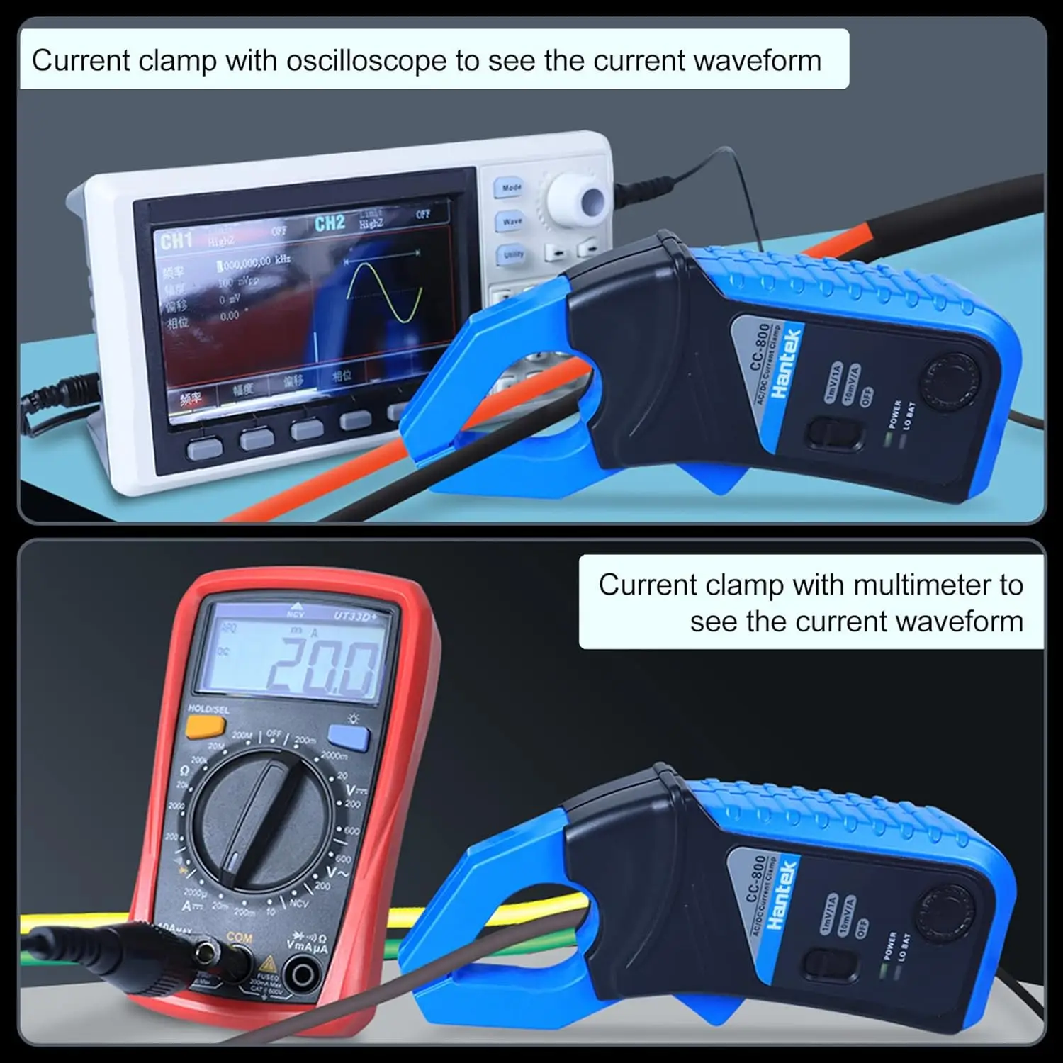 2026 Hantek CC-800 AC/DC Current Clamp Oscilloscope Multimeter with 500A/800A 800V DC/AC Bandwidth 1mV/10mV BNC Connector