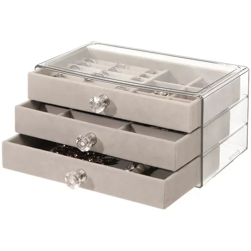 

Acrylic Velvet Jewelry Organizer with 3 Drawers Stackable Display Storage Earrings Necklace Bracelets Box Holder Case for Women