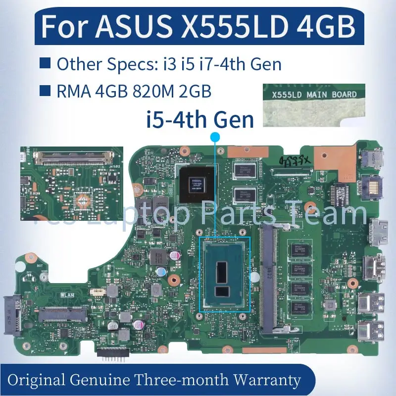 For ASUS X555LD F555L A555L K555L X555LN X555LJ X555LP Laptop Mainboard 820M 2G i3 i5 i7-4th Gen 4GB DDR3 Notebook Motherboard