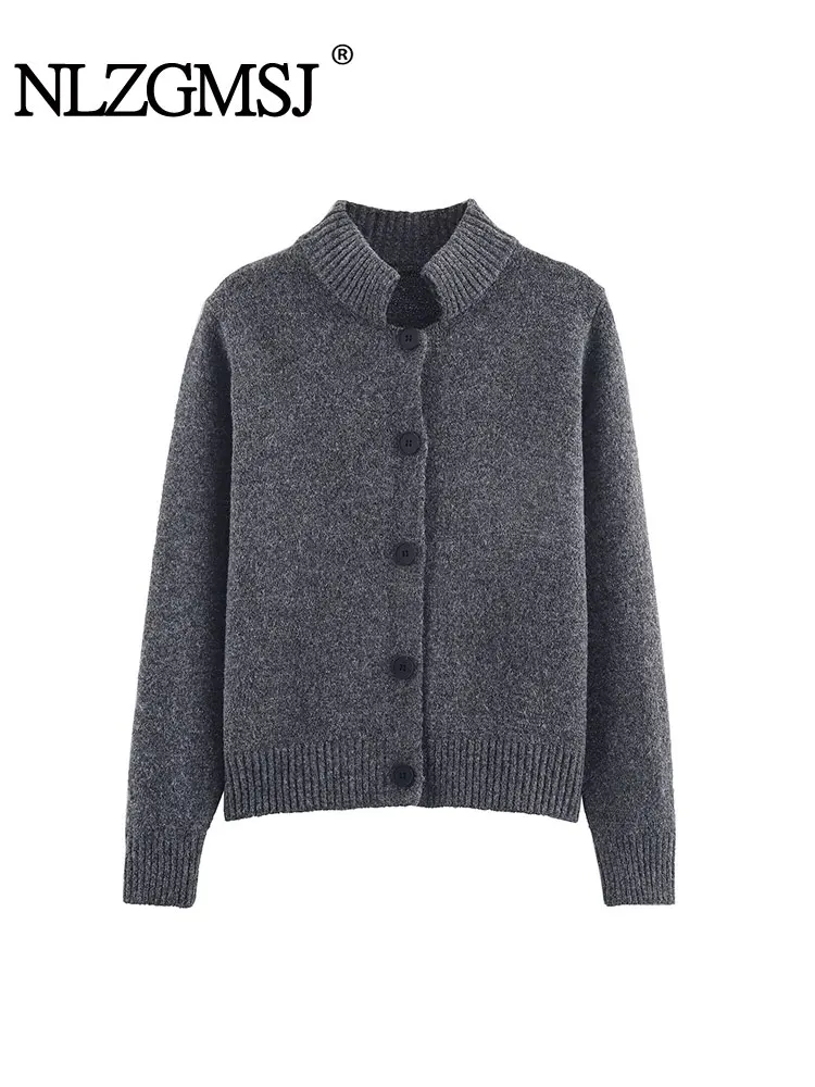 

NLZGMSJ Women Knitted Cardigan 2025 Spring Autumn Long Sleeve Single Breasted Loose Sweater Female Crop Top
