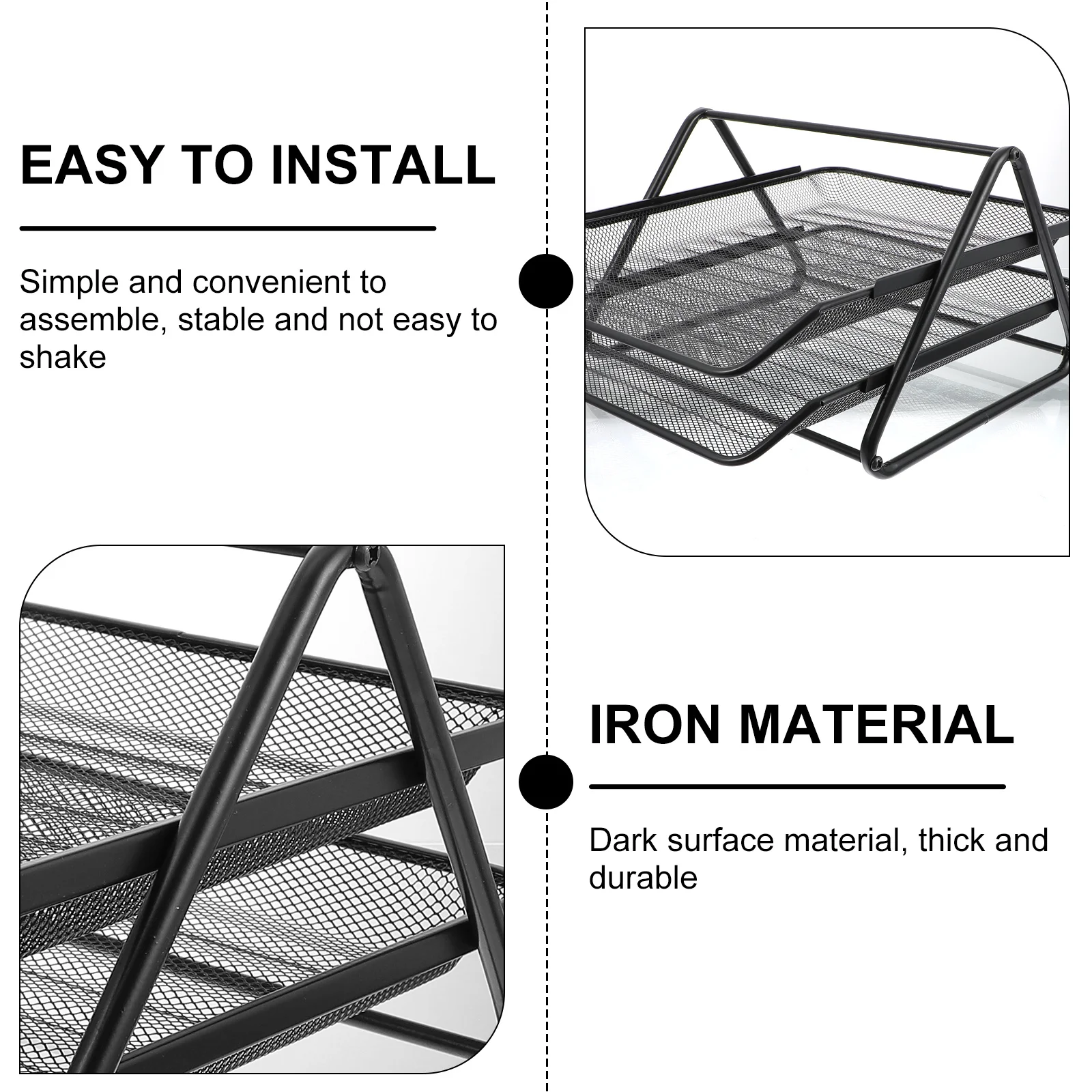 

1pc File Tray 2-Tier Metal Desktop Organizer Rack Black Document Storage For Office Home Stackable Paper Folder Holder