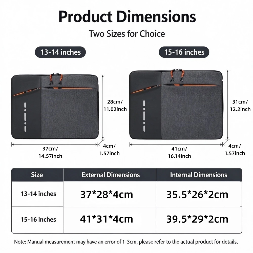 Large Capacity Laptop Sleeve Bag 13-14 15-16 Inch Laptop Carrying Case Travel Computer Organizer Bag For Lenovo, HP, ASUS,Dell