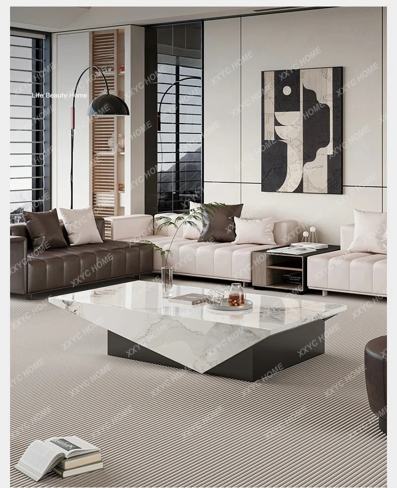 

minimalist living room high-end coffee table rock slab square design home special-shaped light luxury modern