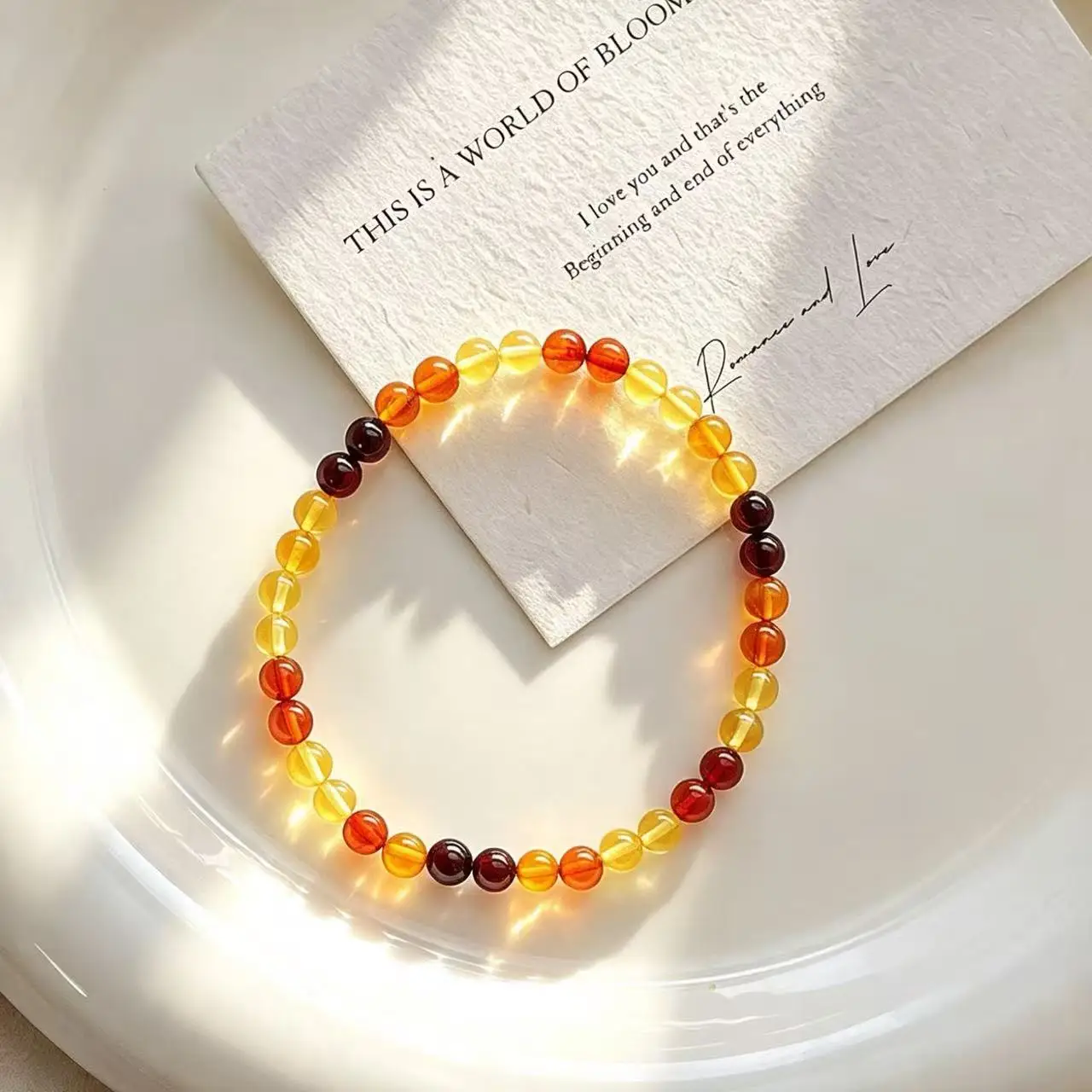 Healing Amber Stretch Bracelet, Authentic Natural Honey, Blood & Rainbow Amber Gemstone for Warmth & Stackable Daily Wear
