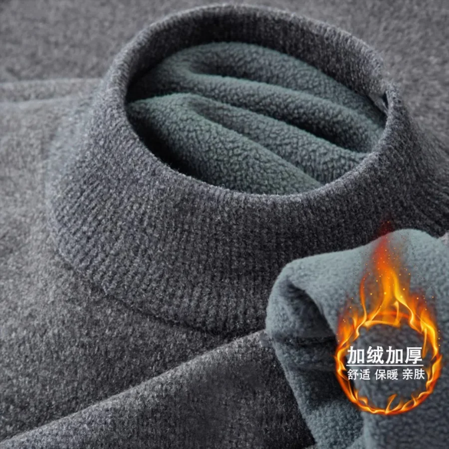 

Men's Winter Warm Half-high Neck Sweater Autumn Winter Fleece Thickened Base Layer Knitwear Thermal Underwear Pullover Sweaters