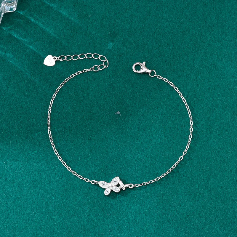 

S925 Silver White Gold Plated 0.4CT D Color Moissanite Butterfly & Flower Bracelet for Women, Elegant Fine Jewelry Gift