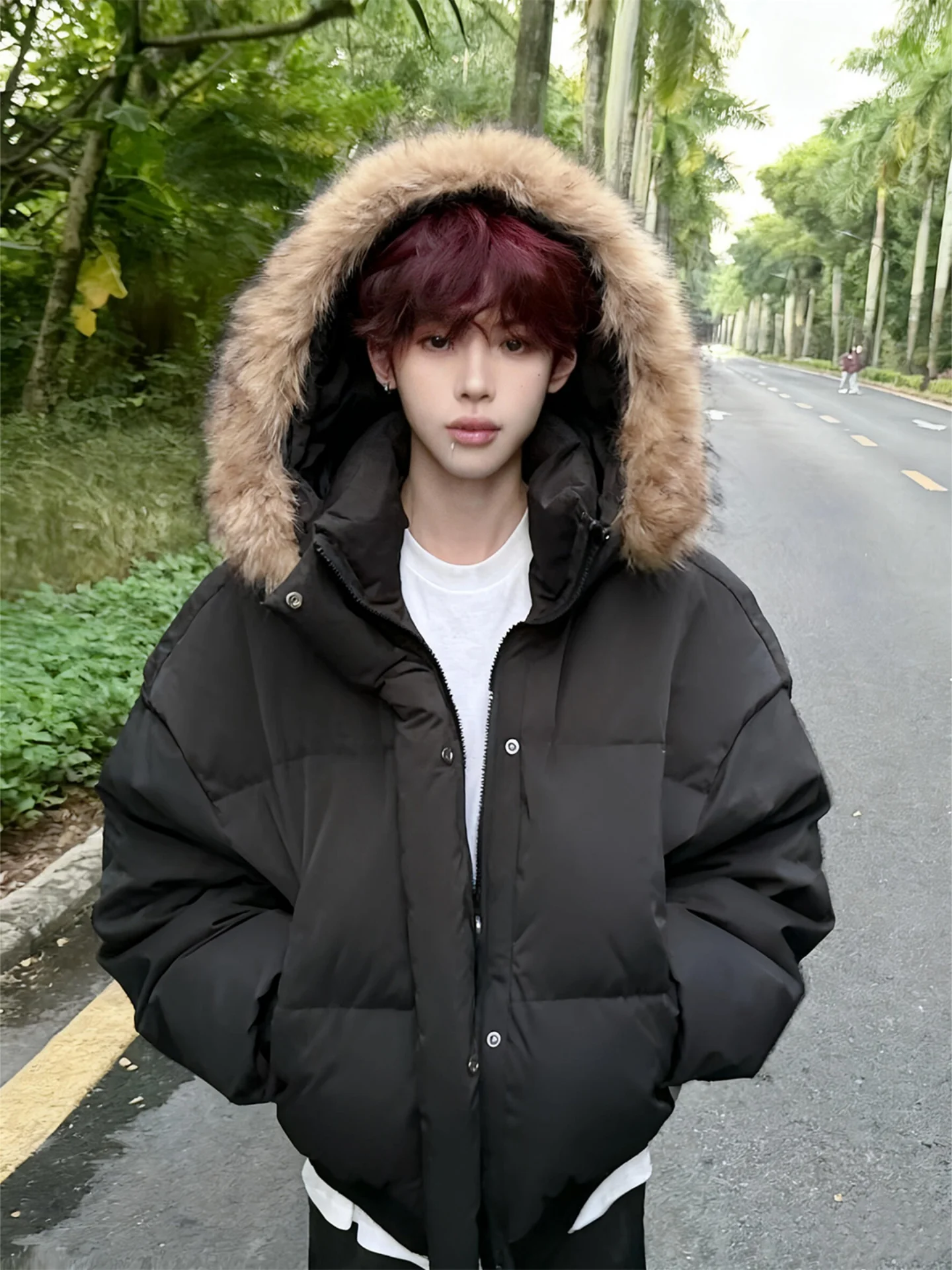 

Cleanfit Men's Hooded Thiened Cotton Jaet Warm Winter Coat American Sle Haome Fur Collar Parka Casual Loose Fit