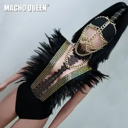 Black Feather Halloween Drag Queen Costumes Holographic Bodysuit Jumpsuit Singer Stage Show Runway Women Outfit Party Wear