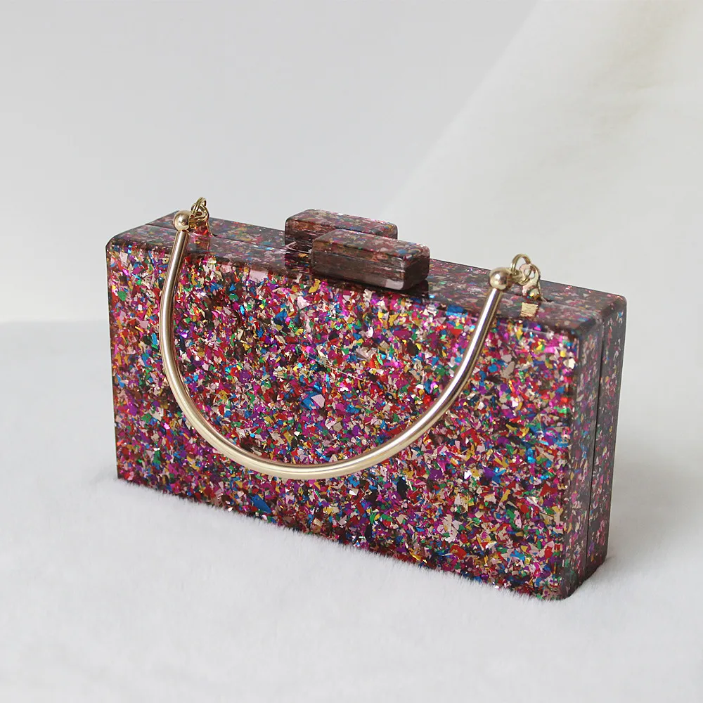 New Trendy Bags Fashion Women Handbags Red Sequin Acrylic Luxury Party Evening Bag Woman Wedding Cute Handle Box Tote Clutch