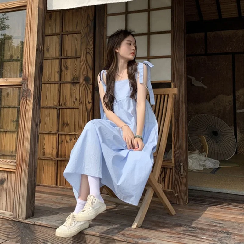 

2025 Summer New Blue Beach Vacation Casual Style Women's Dress Pure Desire High-End Feelings Strapless Gown U-Neckline RPET F...
