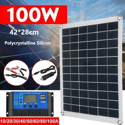 18V Solar Panel 100W With Dual USB Waterproof Outdoor Hiking Camping Portable Battery Mobile Phone Charging Bank Charging Panel