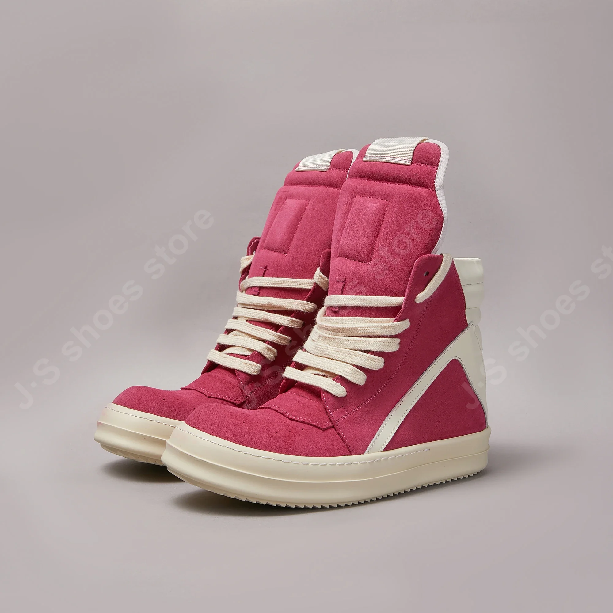 

Brand RO Casual Shoes Ricks Men Sneaker High Top Suede Shoe Owens Women Sneaker Pink Cow Suede Ankle Boots Zip Luxury Flat Shoe