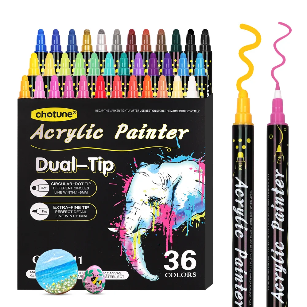 

Acrylic Doodle Paint Pens Dual Tip Markers For Wood Stone Rock Painting Glass Ceramic Surfaces DIY Crafts Art Making