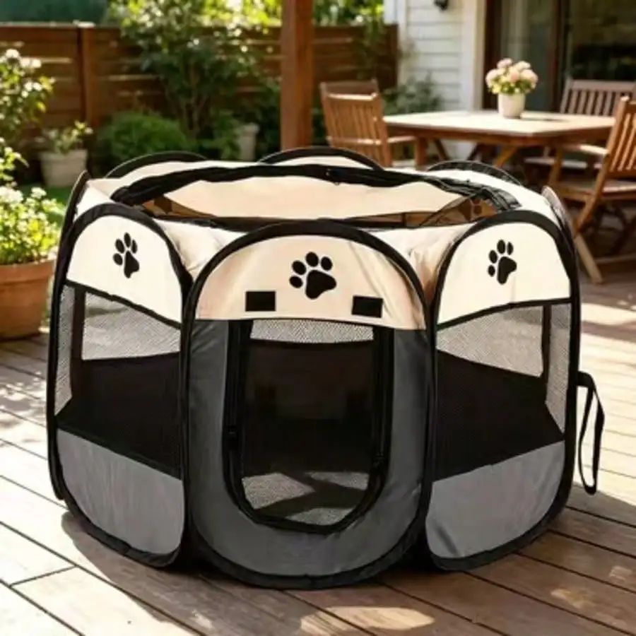 Foldable Octagonal Pet Playpen Thick Reinforced Waterproof Washable Mesh Enclosure Portable Space Saving Exercise Pen Safety Gate For Small Dogs Puppies Cats Kittens Indoor Outdoor Pet Crate - view 7
