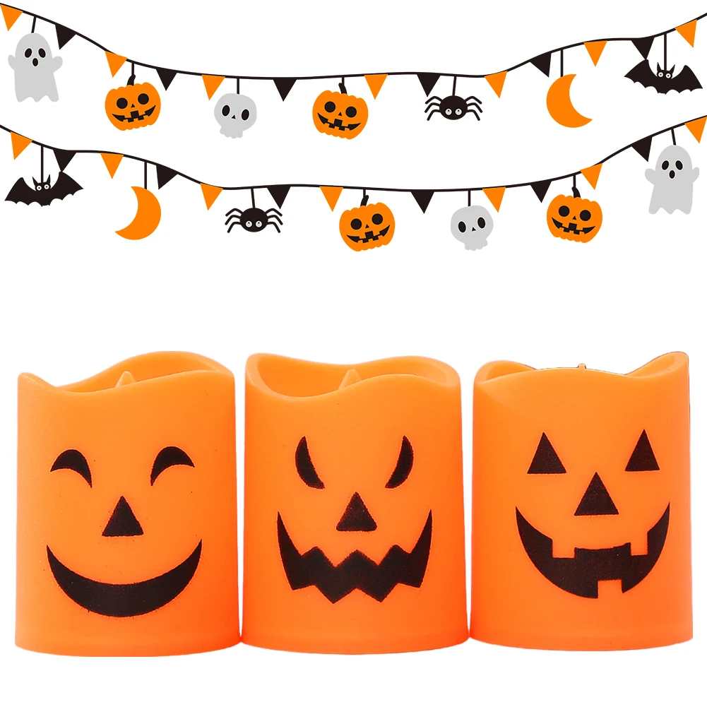 6Pcs Halloween Pumpkin Candle Light Flameless Desktop Pumpkin Lamp Pumpkin Atmosphere Lights Holiday Party Ornaments Props