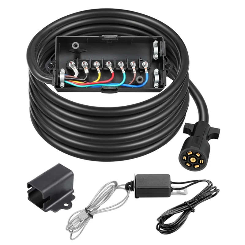 

Trailer Wiring Harness Kit With 7 Way Trailer Cord, 7 Gang Junction Box, 12V Breakaway Switch& Plug Holder(8 FT)