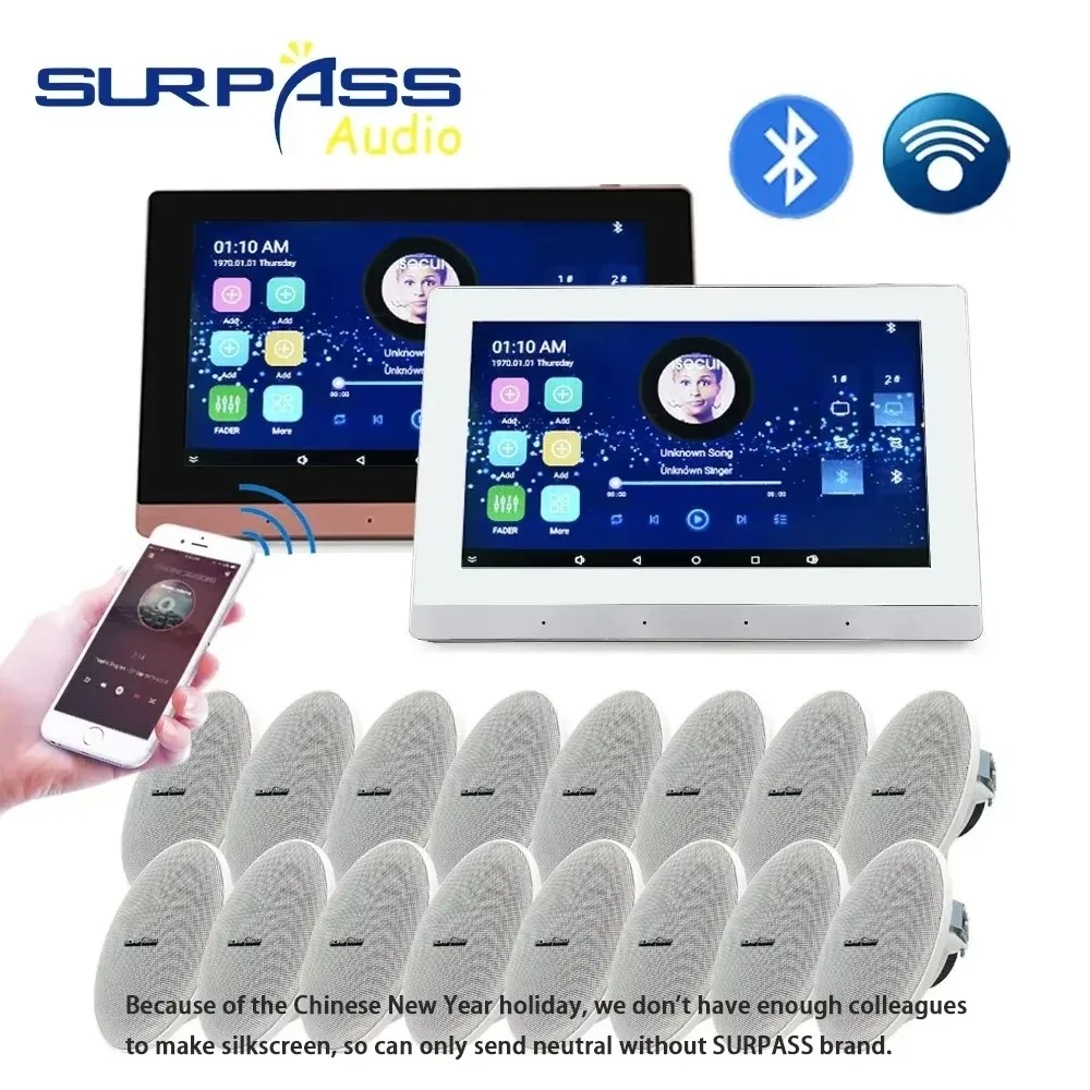 Amplificador de parede com tela sensível ao toque inteligente, bluetooth, wi-fi, android 5.1, áudio, 16*10w, alto-falante de teto, som estéreo hifi, sistema de home theater