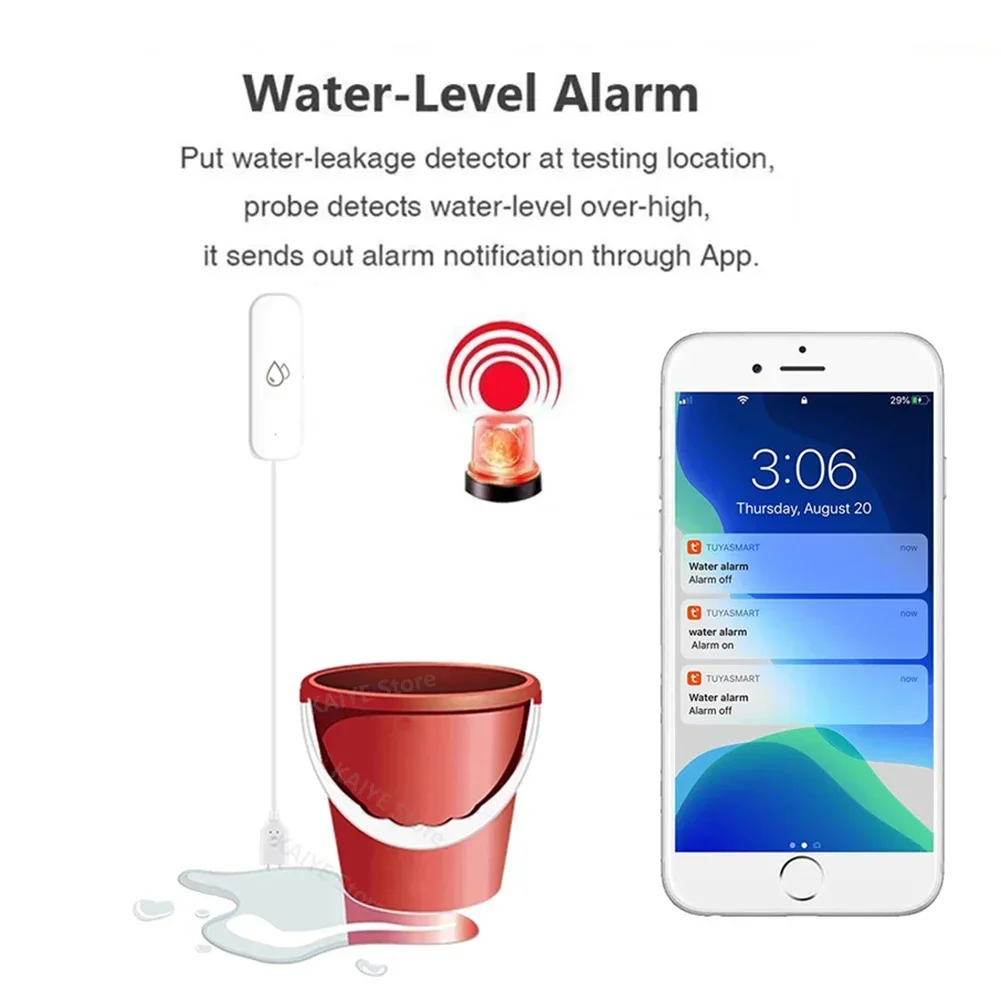 Tuya WiFi/Zigbee Water Leak Sensor Flood Water Leakage Detector Alarm Smart Life App Remote Monitoring Home Water Leak Detector