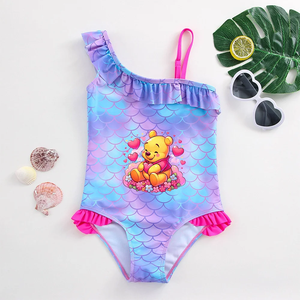 Winnie l'ourson-Maillot de bain une pièce pour fille, tenue de plage, style sirène, poisson, vêtements pour enfants, été