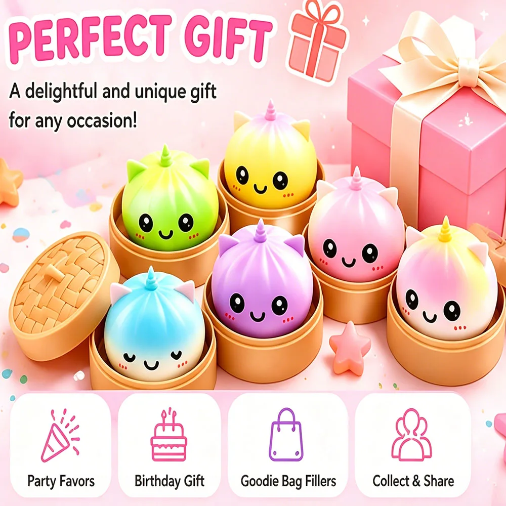 Unicorn Cat Ear Bao Bun Squishy Rainbow Gradient Soft Squeeze Anxiety Relief Office Desk Companion Vent Gadget Random Gift view 3