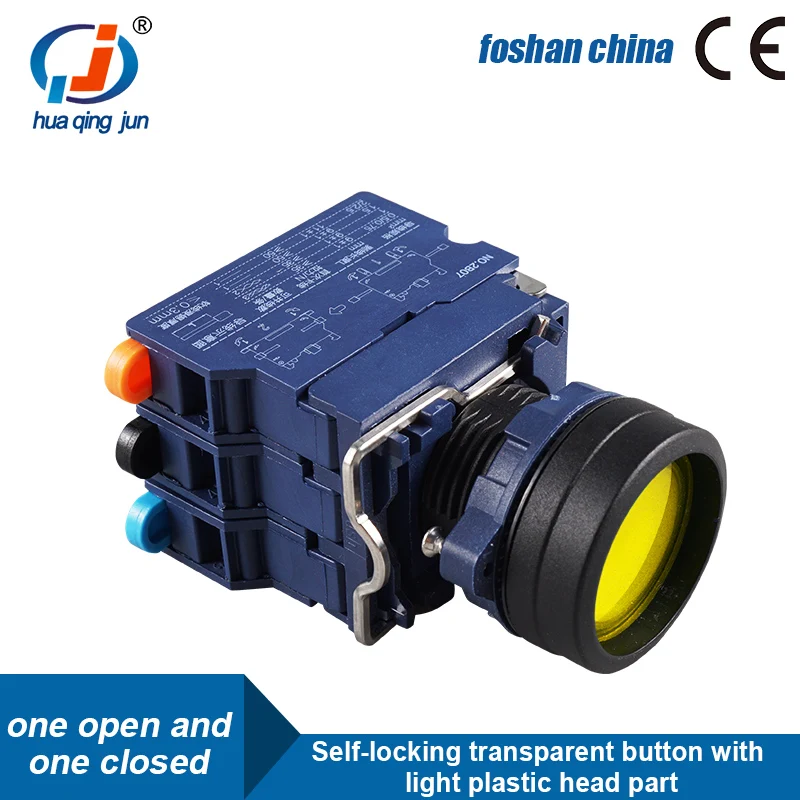 Huaqingjun Trong Suốt Nút Đèn Led Tự Khóa Không NC Nút Ấn Công Tắc Cho Contactor