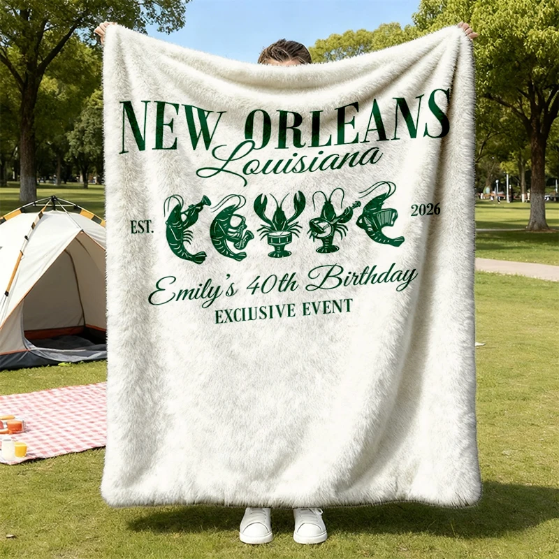 New Orleans Birthday Flannel Blanket, Custom Trip Flannel Throw, Personalized Group Event Cozy Blanket