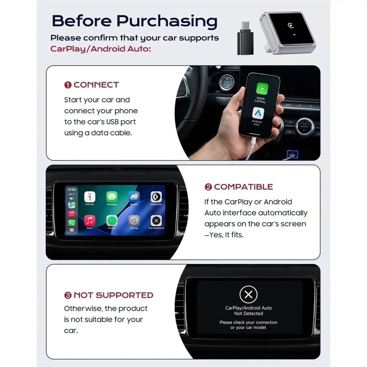 update. CarPlay Wireless Adapter, Aluminium Case for Apple CarPlay & Android Car,Converts Wired Connections to Wireless