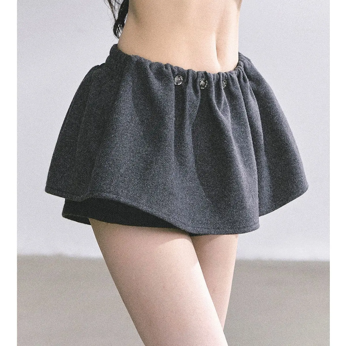 Retro Flared Tweed  Skirt Warmth Young High Waist Polyester Micro Elastic Daily A-Line Skirt for Slimming And Preventing ...