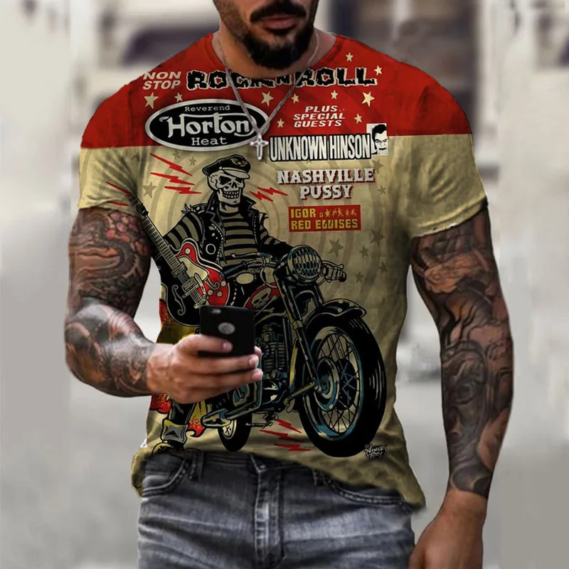 Retro Men\'s T Shirt 3d Vintage Motorcycle Oversized Tshirt For Men Clothing Biker Racing T-shirts Motor Tees Tops Summer Apparel