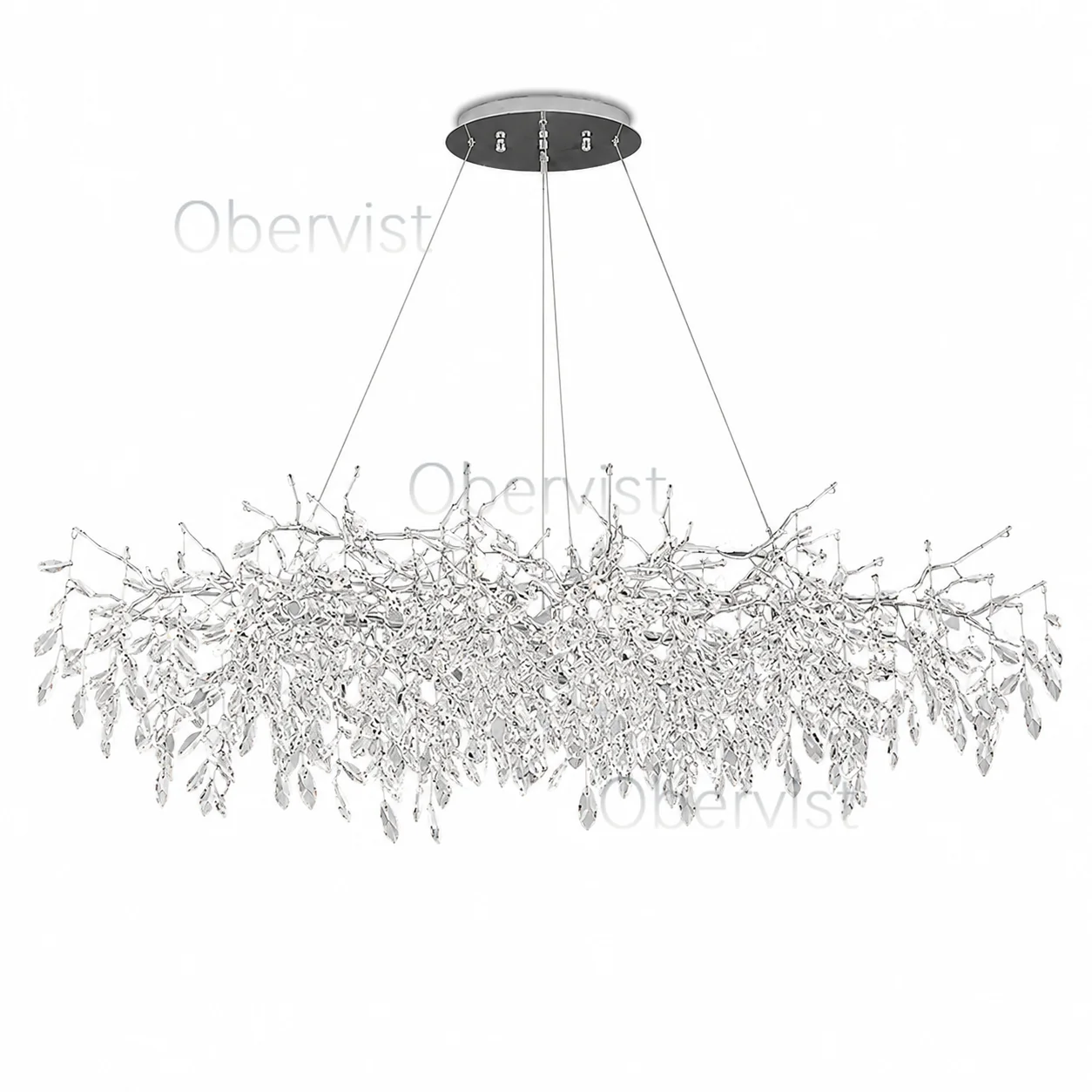Elegant Silver Crystal LED Ceiling Chandelier for Dining Room Living Room Bedroom, Modern Luxury Hanging Pendant Lamp