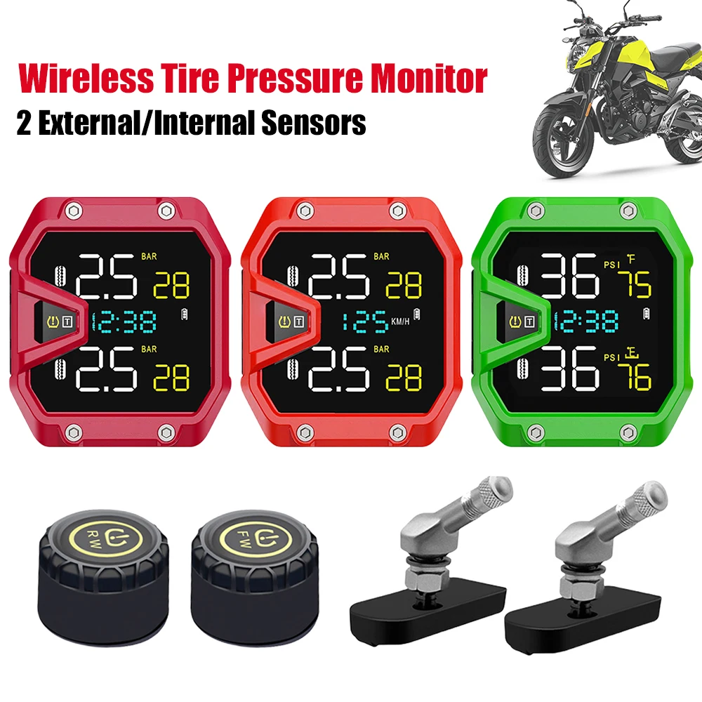 

Сигнализация для мотоциклетных шин, датчик давления воздуха для мотоцикла, USB-мотоцикл, TPMS, беспроводной детектор давления в шинах, 2, внешние внутренние датчики