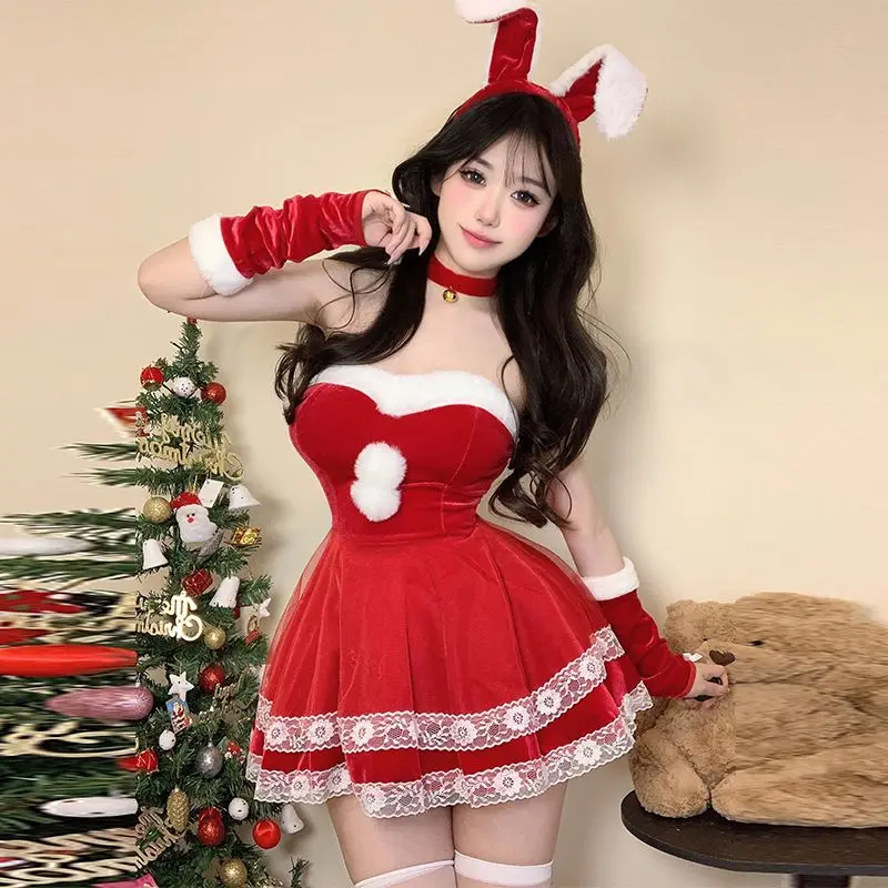 Halloween Christmas Bunny Girl Costume Women Pure Desire Theme Dress Set Role Play Cosplay Sexy Party Outfit New Design