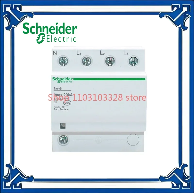 Schneider3P + N Power Supply Distribution Network Surge Protector IMAX: 20kA DIN Rail Mounting EA9L208F400 Non-Remote Indication