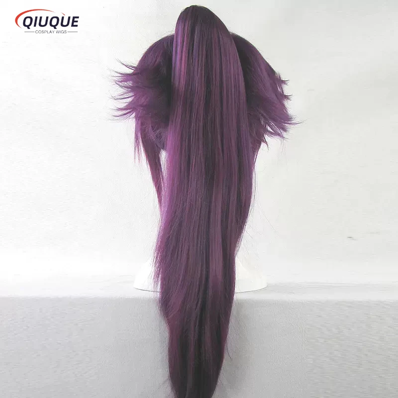 Anime Shihouin Yoruichi Cosplay Wig Long Purple Ponytails Heat Resistant Synthetic Hair Halloween  Wigs + Wig Cap