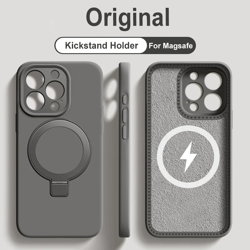 

Жидкий силиконовый чехол-подставка для iPhone 15, 14, 13, 12, Pro Max Plus 11, чехол-держатель с магнитной беспроводной зарядкой Magsafe